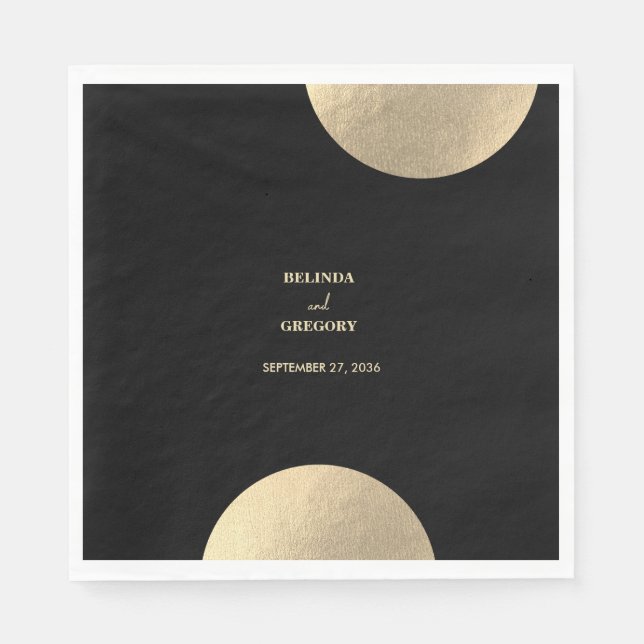 Modern Contemporary Black & Gold Abstract Wedding Napkin (Front)