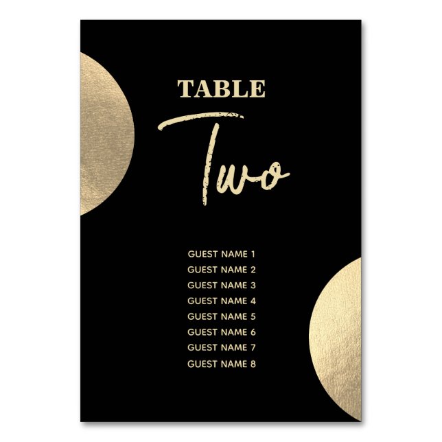 Modern Contemporary Black & Gold Abstract Wedding Table Number (Front)