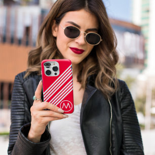 Modern Contemporary Bold Red White Stripes Custom iPhone 15 Pro Case