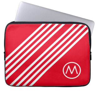Modern Contemporary Bold Red White Stripes Custom Laptop Sleeve