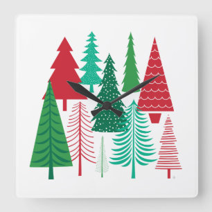 modern contemporary Christmas trees Square Wall Clock