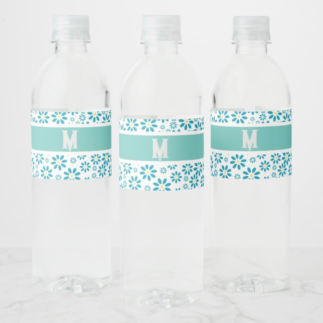 Modern Contemporary Daisy Flower Initial Water Bottle Label (Bottles)