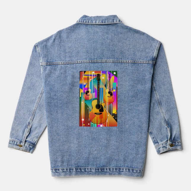 Modern Contemporary Geometric Guitar  Denim Jacket (Back)