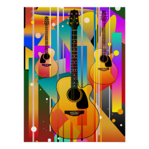 Modern Contemporary Geometric Guitar Poster