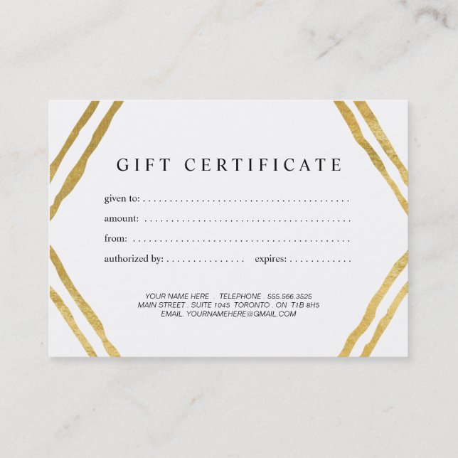 Modern Contemporary Gold Gift Certificate (Back)