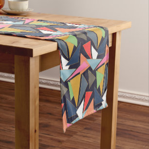Modern Contemporary Gold Strokes Colorful Triangle Short Table Runner
