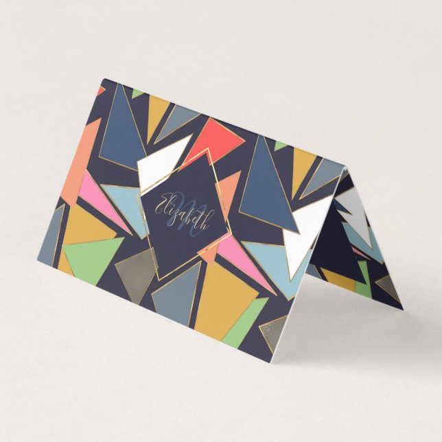 Modern Contemporary Gold Strokes Colourful Triangl Business Card (Front)
