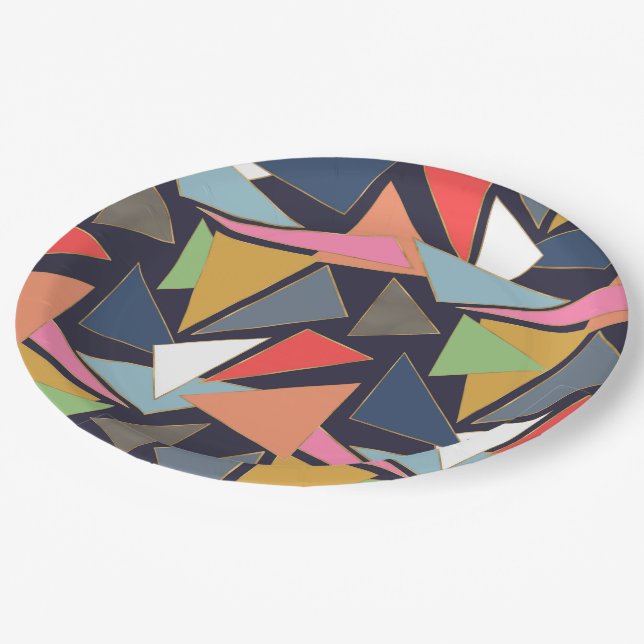 Modern Contemporary Gold Strokes Colourful Triangl Paper Plate (Angled)