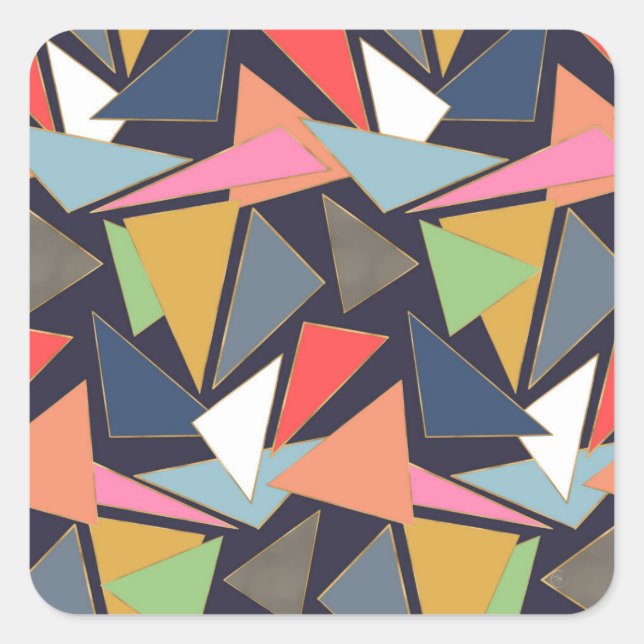 Modern Contemporary Gold Strokes Colourful Triangl Square Sticker (Front)