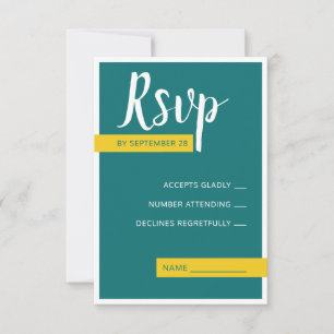 Modern Contemporary green & yellow wedding minimal RSVP Card