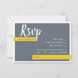Modern Contemporary grey & yellow wedding minimal RSVP Card