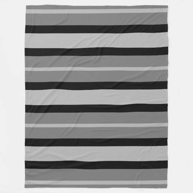 Modern Contemporary Greyscale Stripes Black Grey Fleece Blanket (Front)
