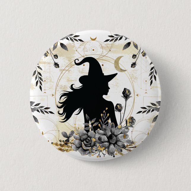 Modern contemporary Halloween witch 3 6 Cm Round Badge (Front)