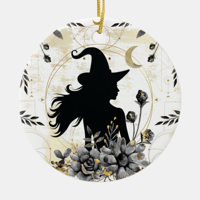 Modern contemporary Halloween witch 3 Ceramic Ornament (Front)