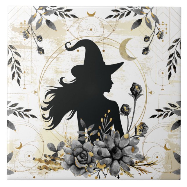 Modern contemporary Halloween witch 3 Ceramic Tile (Front)