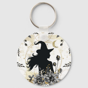 Modern contemporary Halloween witch 3 Key Ring
