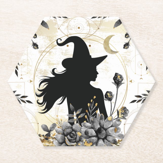 Modern contemporary Halloween witch 3 Paper Coaster (Front)