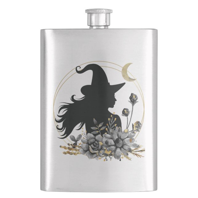 Modern contemporary Halloween witch Hip Flask (Front)