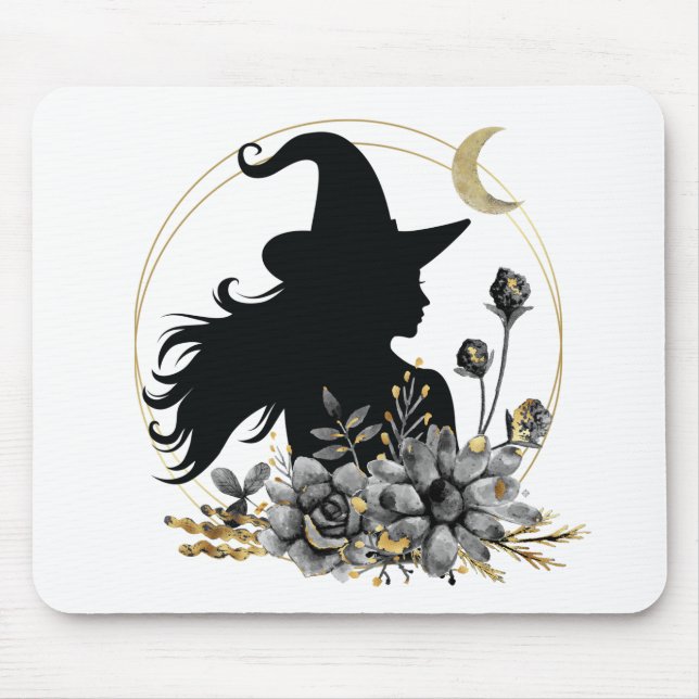 Modern contemporary Halloween witch Mouse Pad (Front)