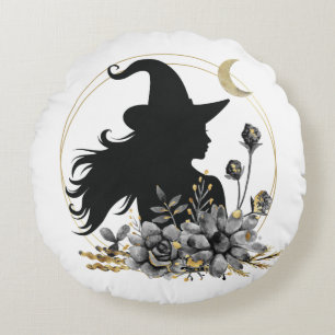 Modern contemporary Halloween witch Round Cushion