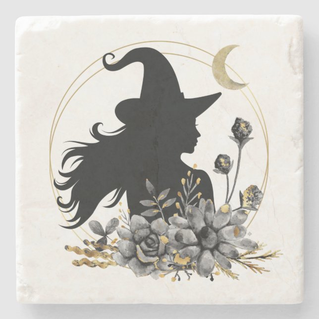 Modern contemporary Halloween witch Stone Coaster (Front)