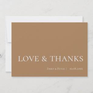 Modern Contemporary Minimalist Brown Love & Thanks Thank You Card