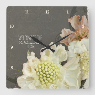 Modern Contemporary Painterly Pincushion Flowers Square Wall Clock