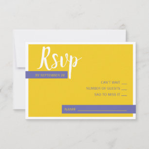 Modern Contemporary purple yellow wedding minimal RSVP Card