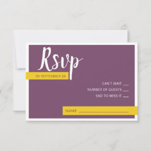 Modern Contemporary purple yellow wedding minimal RSVP Card
