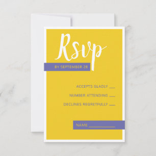 Modern Contemporary purple yellow wedding minimal RSVP Card