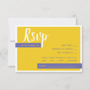 Modern Contemporary purple yellow wedding minimal RSVP Card