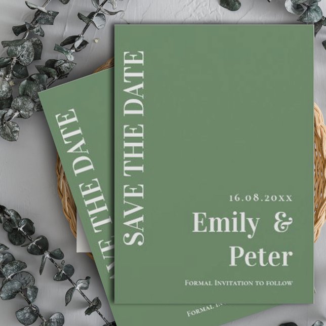 Modern Contemporary Sage Green Minimalist Wedding Save The Date (Creator Uploaded)