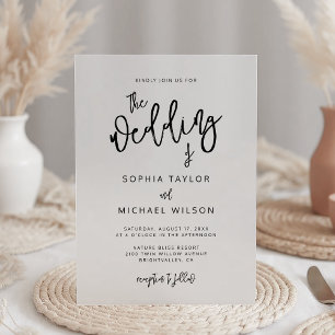 Modern Contemporary Script Black Wedding Acrylic Invitations