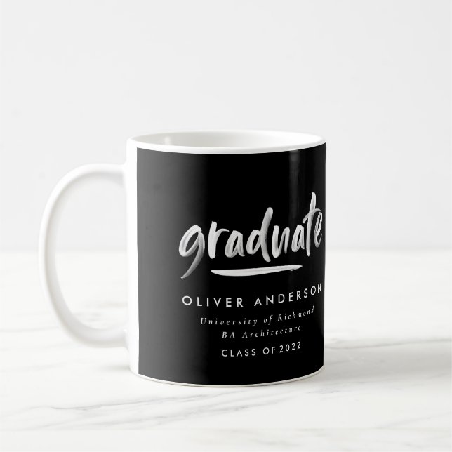 Modern contemporary script stylish graduation coff coffee mug (Left)