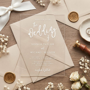 Modern Contemporary Script White Wedding Acrylic Invitations