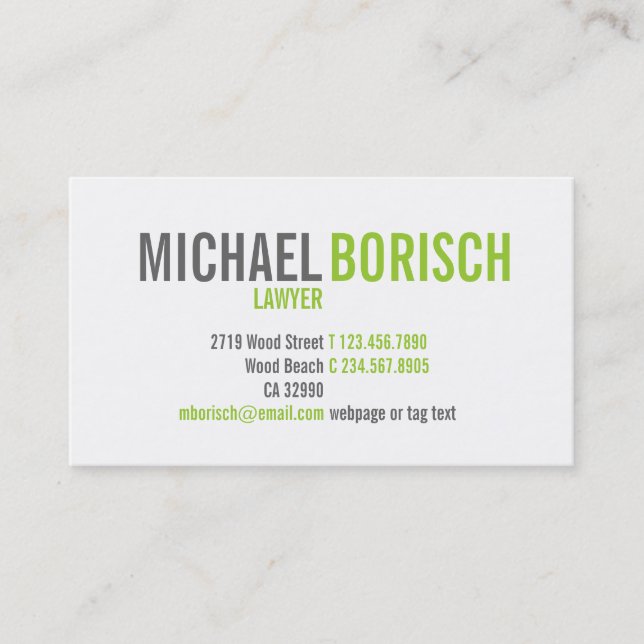 Modern Contemporary White Grey Green Business Card (Front)
