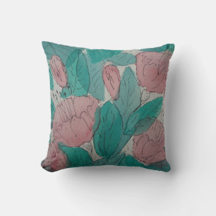 modern contempory sketchy fuschia flowers cushion