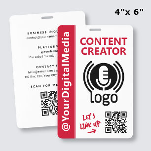 Modern Content Creator Networking ID Red Pass Badge