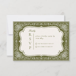 Modern Continental Olive Wedding RSVP Card