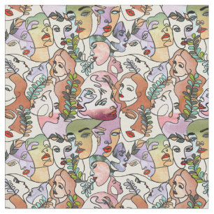 Modern Contour line Doodle drawing art Fabric