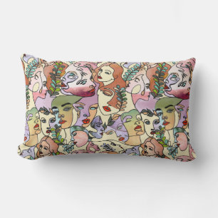 Modern Contour line Doodle drawing art Lumbar Cushion