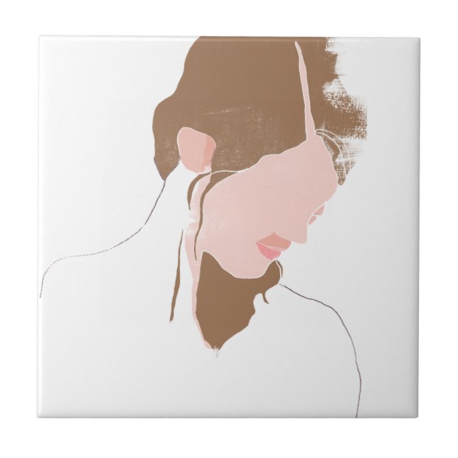 Modern Contour Portrait Ceramic Tile (Front)
