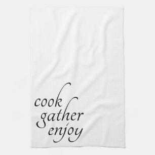 Modern Cook Gather Enjoy Script Tea Towel