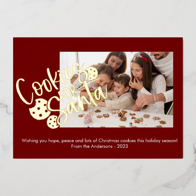Modern Cookies For Santa Photo Foil Holiday Card (Front)
