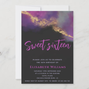Modern cool Abstract alcohol ink gold script Invitation