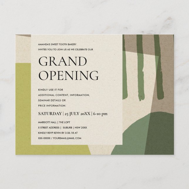 MODERN COOL ABSTRACT ART LIME GREEN GRAND OPENING ANNOUNCEMENT POSTCARD (Front)