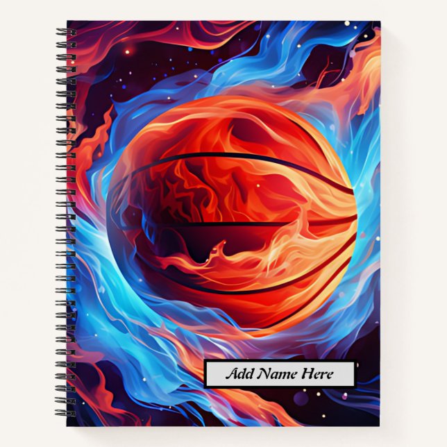 Modern Cool Basketball Fire and Ice Design  Notebook (Front)