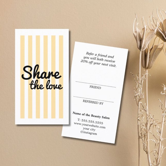 Modern Cool Beige Stripes Black Bold Salon Referral Card (Creator Uploaded)