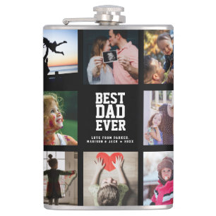 Modern Cool BEST DAD EVER Instagram Photo Collage Hip Flask