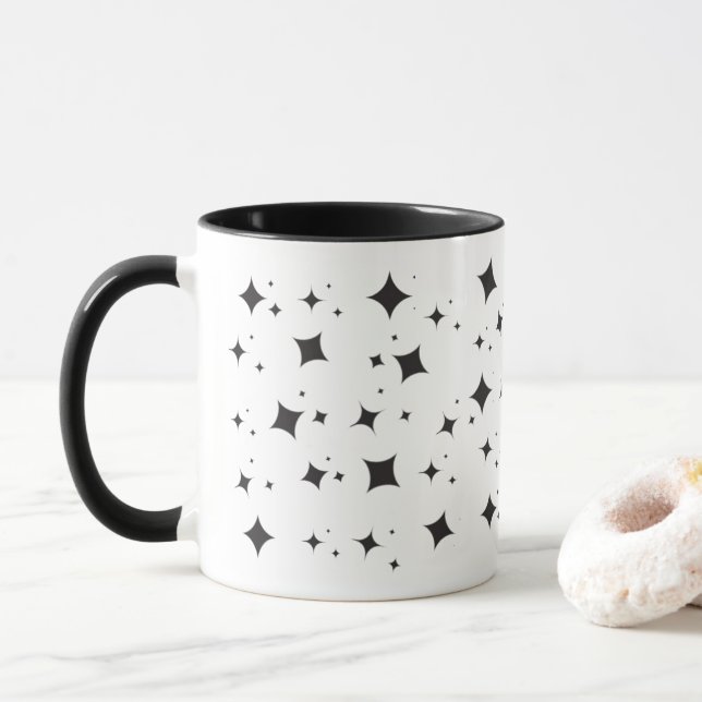 Modern Cool Black Stars Watercolors Mug (With Donut)